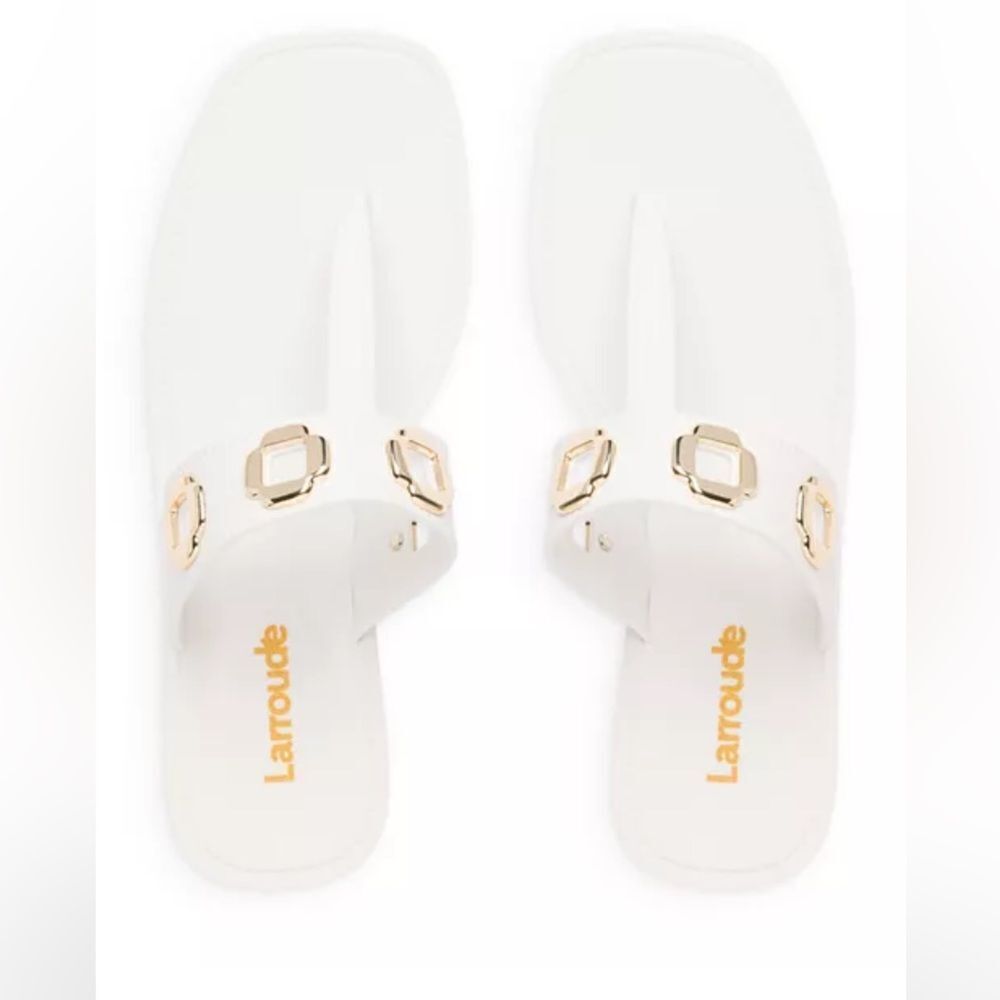 Larroude White and Gold Sandals